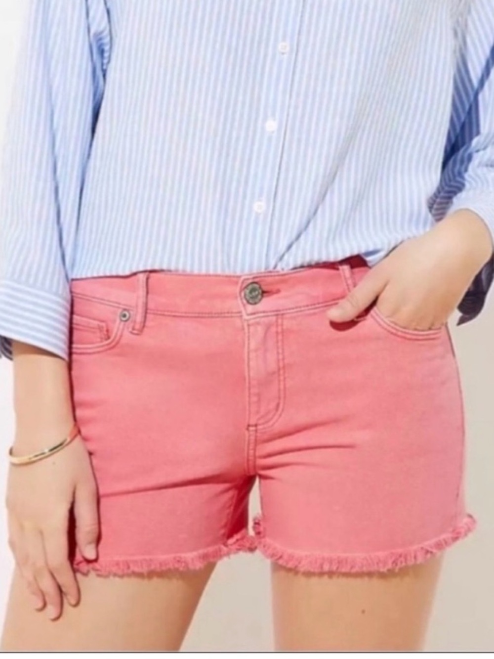 LOFT Coral Pink Frayed Hem Denim Shorts size 12. Good condition!